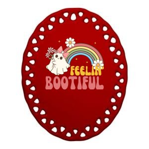 Feeling Bootiful Cute Retro Ghost Halloween Ceramic Oval Ornament