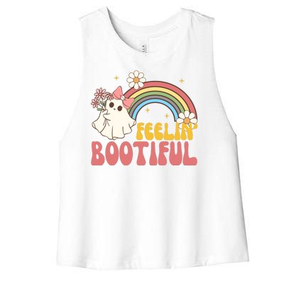 Feeling Bootiful Cute Retro Ghost Halloween Women's Racerback Cropped Tank