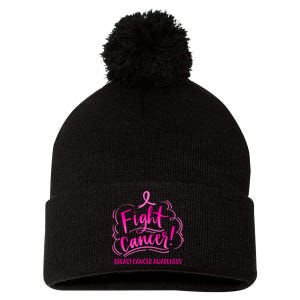 Fight Breast Cancer Awareness Pom Pom 12in Knit Beanie