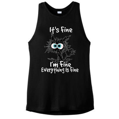 Funny Black Cat It's Fine I'm Fine Everything Is Fine Ladies PosiCharge Tri-Blend Wicking Tank