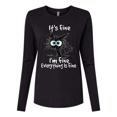 Funny Black Cat It's Fine I'm Fine Everything Is Fine Womens Cotton Relaxed Long Sleeve T-Shirt