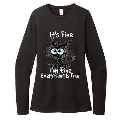 Funny Black Cat It's Fine I'm Fine Everything Is Fine Womens CVC Long Sleeve Shirt