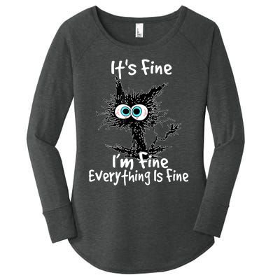 Funny Black Cat It's Fine I'm Fine Everything Is Fine Women's Perfect Tri Tunic Long Sleeve Shirt