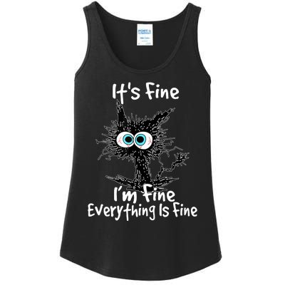 Funny Black Cat It's Fine I'm Fine Everything Is Fine Ladies Essential Tank