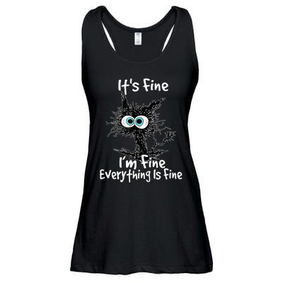 Funny Black Cat It's Fine I'm Fine Everything Is Fine Ladies Essential Flowy Tank