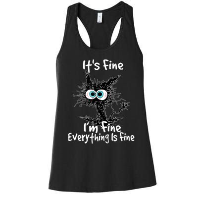 Funny Black Cat It's Fine I'm Fine Everything Is Fine Women's Racerback Tank