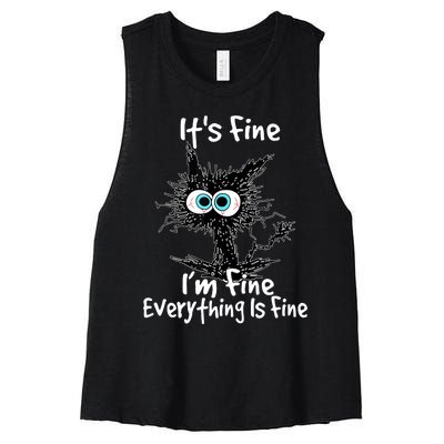 Funny Black Cat It's Fine I'm Fine Everything Is Fine Women's Racerback Cropped Tank