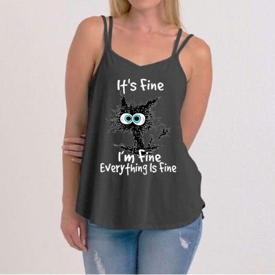 Funny Black Cat It's Fine I'm Fine Everything Is Fine Women's Strappy Tank