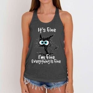 Funny Black Cat It's Fine I'm Fine Everything Is Fine Women's Knotted Racerback Tank