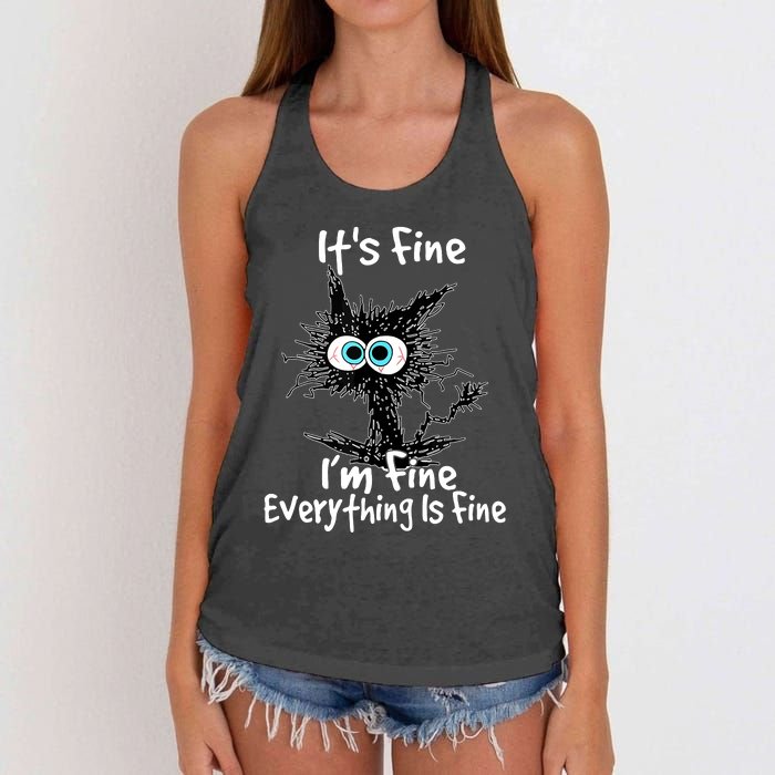 Funny Black Cat It's Fine I'm Fine Everything Is Fine Women's Knotted Racerback Tank