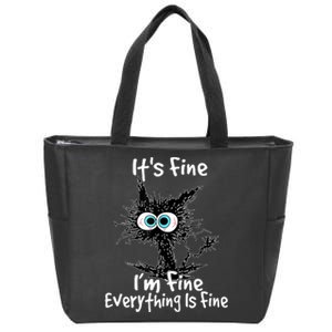 Funny Black Cat It's Fine I'm Fine Everything Is Fine Zip Tote Bag