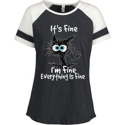 Funny Black Cat It's Fine I'm Fine Everything Is Fine Enza Ladies Jersey Colorblock Tee