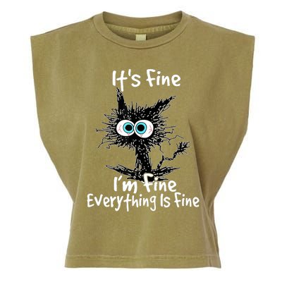 Funny Black Cat It's Fine I'm Fine Everything Is Fine Garment-Dyed Women's Muscle Tee