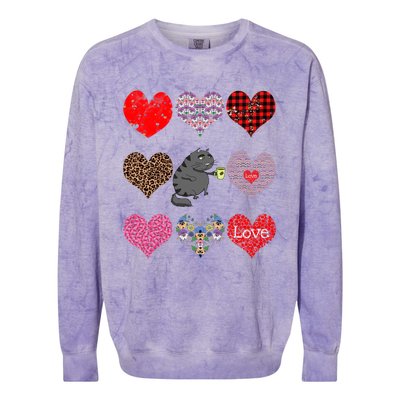 Funny Black Cat Hearts Pattern Coffee Lover Valentines Day Gift Colorblast Crewneck Sweatshirt