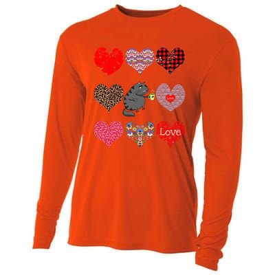 Funny Black Cat Hearts Pattern Coffee Lover Valentines Day Gift Cooling Performance Long Sleeve Crew