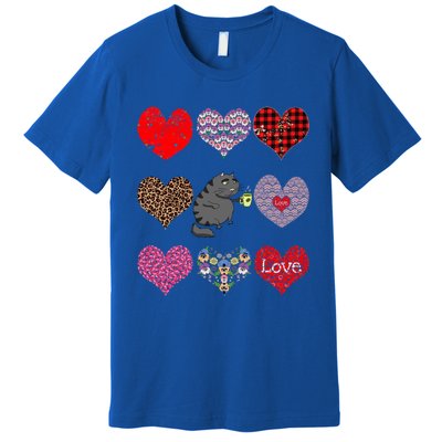 Funny Black Cat Hearts Pattern Coffee Lover Valentines Day Gift Premium T-Shirt