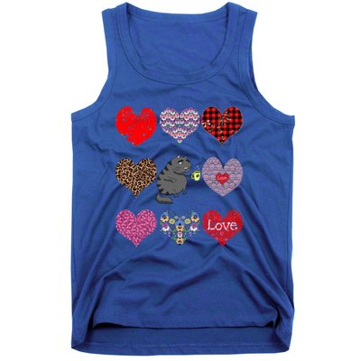 Funny Black Cat Hearts Pattern Coffee Lover Valentines Day Gift Tank Top