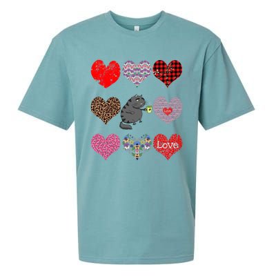 Funny Black Cat Hearts Pattern Coffee Lover Valentines Day Gift Sueded Cloud Jersey T-Shirt