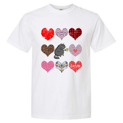 Funny Black Cat Hearts Pattern Coffee Lover Valentines Day Gift Garment-Dyed Heavyweight T-Shirt