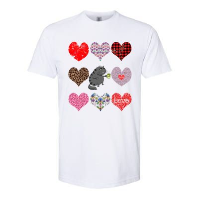 Funny Black Cat Hearts Pattern Coffee Lover Valentines Day Gift Softstyle CVC T-Shirt