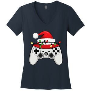 Funny Bruh Christmas Holly Red Plaid Xmas Pajamas Women's V-Neck T-Shirt