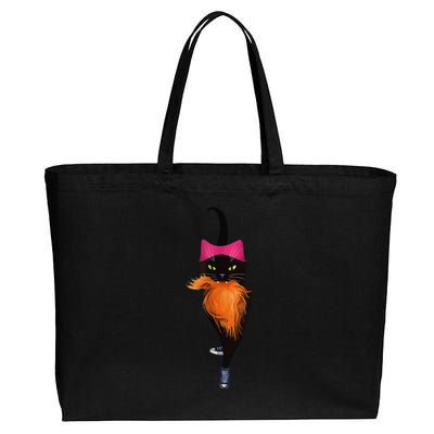 Funny Black Cat Lady With Chucks Trump Hair Vote Kamala 2024 Gift Cotton Canvas Jumbo Tote