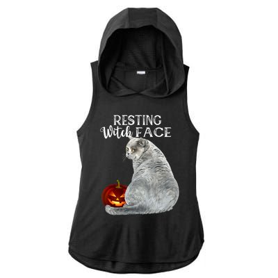 Funny Black Cat Resting Witch Face Halloween Costume Meaningful Gift Ladies PosiCharge Tri-Blend Wicking Draft Hoodie Tank