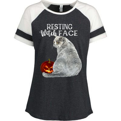 Funny Black Cat Resting Witch Face Halloween Costume Meaningful Gift Enza Ladies Jersey Colorblock Tee