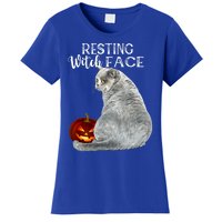 Funny Black Cat Resting Witch Face Halloween Costume Meaningful Gift Women's T-Shirt