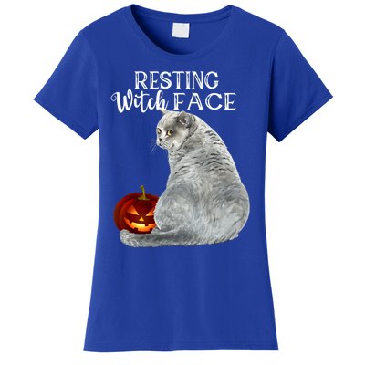 Funny Black Cat Resting Witch Face Halloween Costume Meaningful Gift Women's T-Shirt