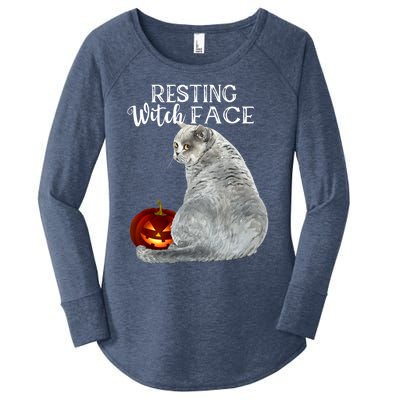 Funny Black Cat Resting Witch Face Halloween Costume Meaningful Gift Women's Perfect Tri Tunic Long Sleeve Shirt