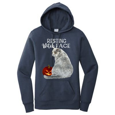 Funny Black Cat Resting Witch Face Halloween Costume Meaningful Gift Women's Pullover Hoodie