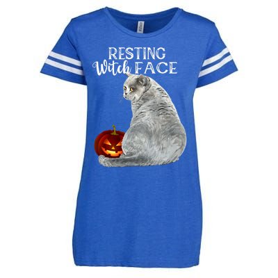 Funny Black Cat Resting Witch Face Halloween Costume Meaningful Gift Enza Ladies Jersey Football T-Shirt