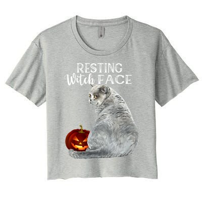 Funny Black Cat Resting Witch Face Halloween Costume Meaningful Gift Women's Crop Top Tee