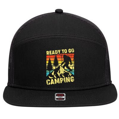Funny Bigfoot Camping Ready To Go Camping 7 Panel Mesh Trucker Snapback Hat