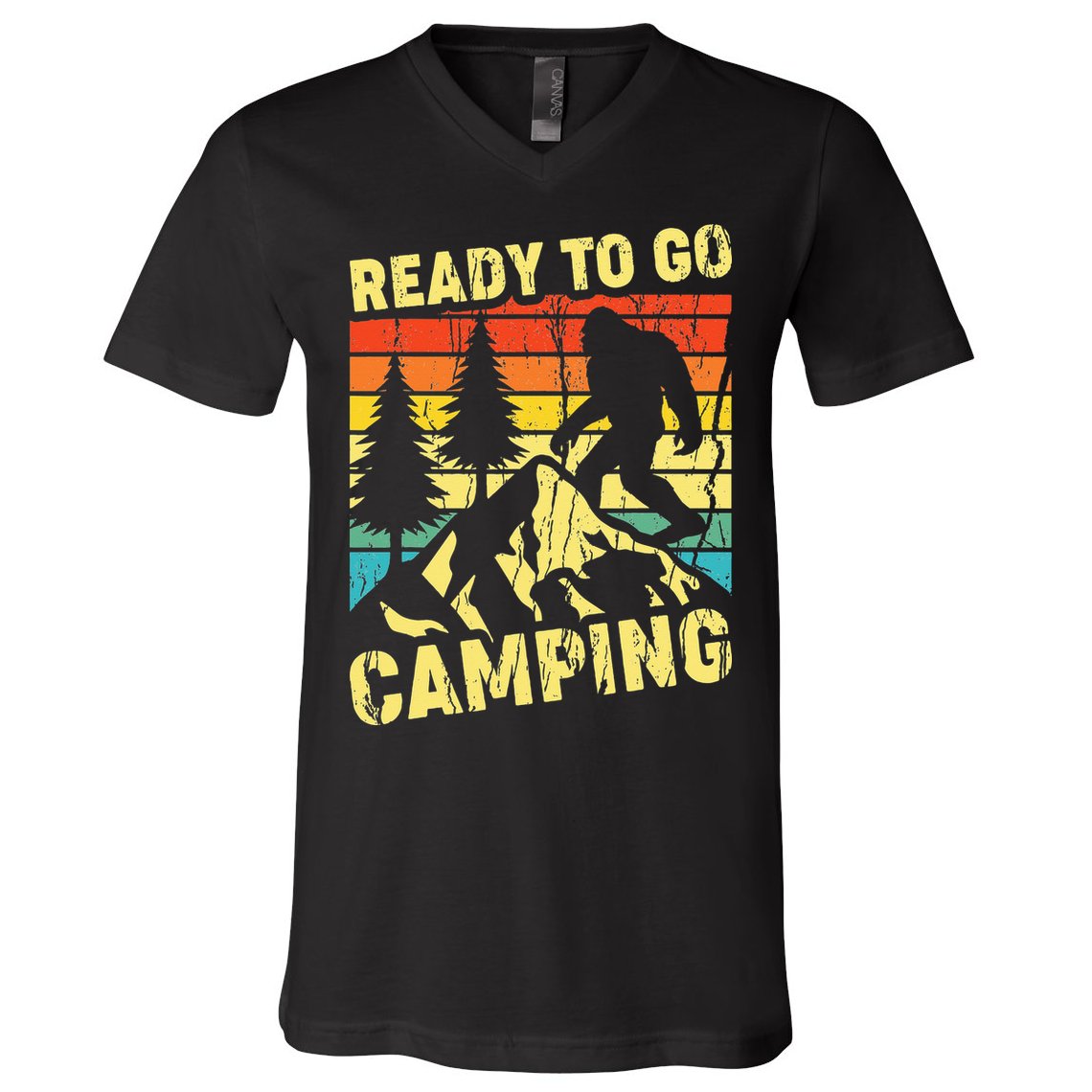 Funny Bigfoot Camping Ready To Go Camping V-Neck T-Shirt