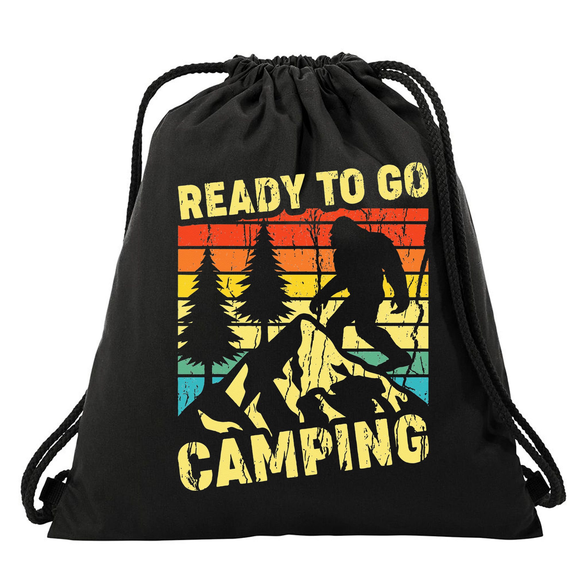 Funny Bigfoot Camping Ready To Go Camping Drawstring Bag