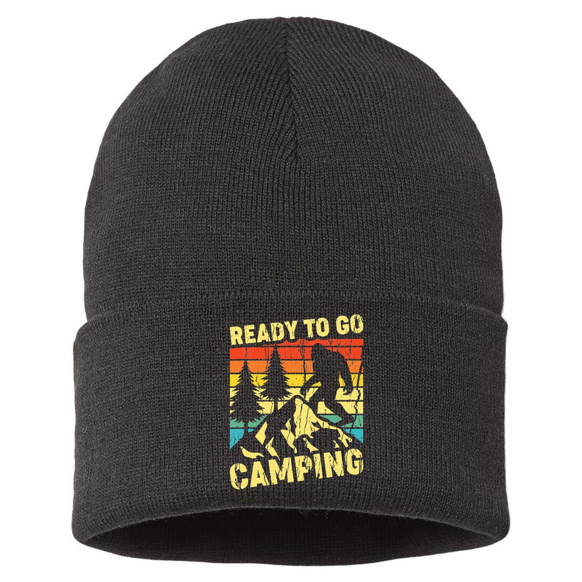 Funny Bigfoot Camping Ready To Go Camping Sustainable Knit Beanie
