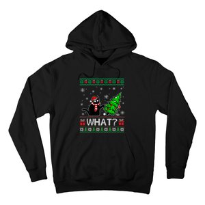 Funny Black Cat Gift Pushing Christmas Tree Over Cat What Hoodie