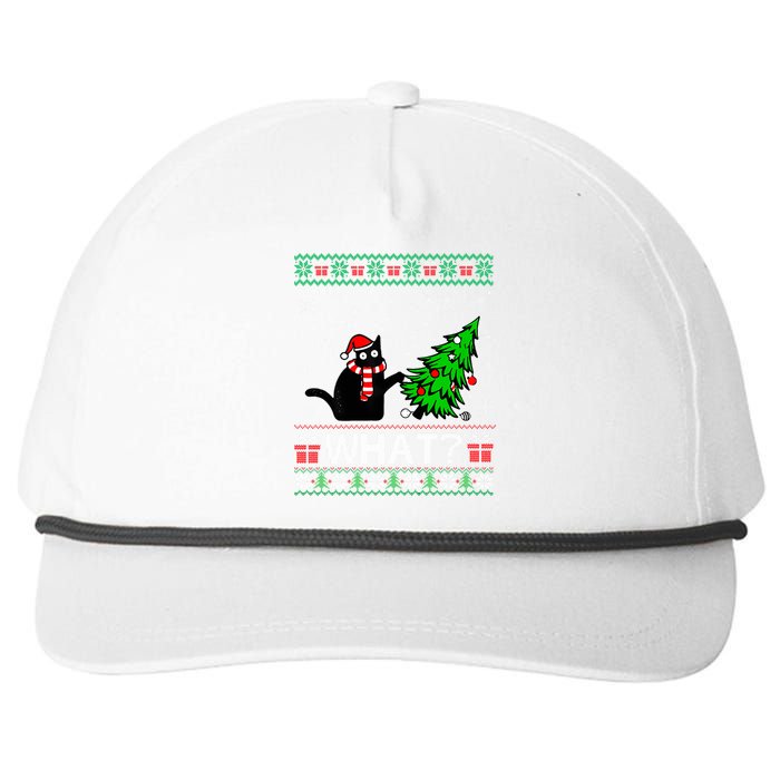 Funny Black Cat Gift Pushing Christmas Tree Over Cat What Snapback Five-Panel Rope Hat