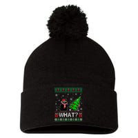 Funny Black Cat Gift Pushing Christmas Tree Over Cat What Pom Pom 12in Knit Beanie