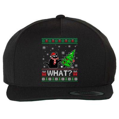 Funny Black Cat Gift Pushing Christmas Tree Over Cat What Wool Snapback Cap