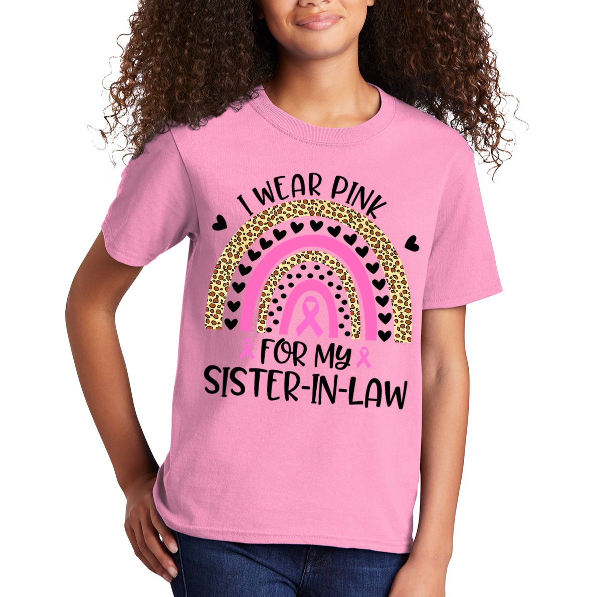 Funny Breast Cancer Support I Wear Pink For My Sister In Law Kids T-Shirt