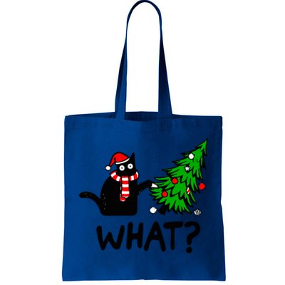 Funny Black Cat Gift Pushing Christmas Tree Over Cat What? Great Gift Tote Bag