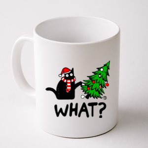 Funny Black Cat Gift Pushing Christmas Tree Over Cat What? Great Gift Coffee Mug