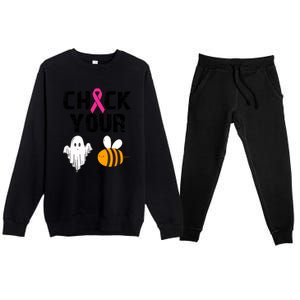 Funny Breast Cancer Check Your Boo Bees Halloween Gift Premium Crewneck Sweatsuit Set