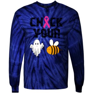 Funny Breast Cancer Check Your Boo Bees Halloween Gift Tie-Dye Long Sleeve Shirt