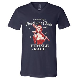 Fueled By Christmas Cheer And Female Rage Funny Liberal V-Neck T-Shirt