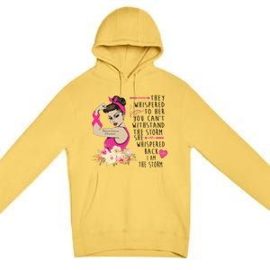 Fight Breast Cancer Quote Messy Bun Premium Pullover Hoodie