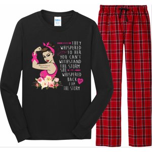 Fight Breast Cancer Quote Messy Bun Long Sleeve Pajama Set